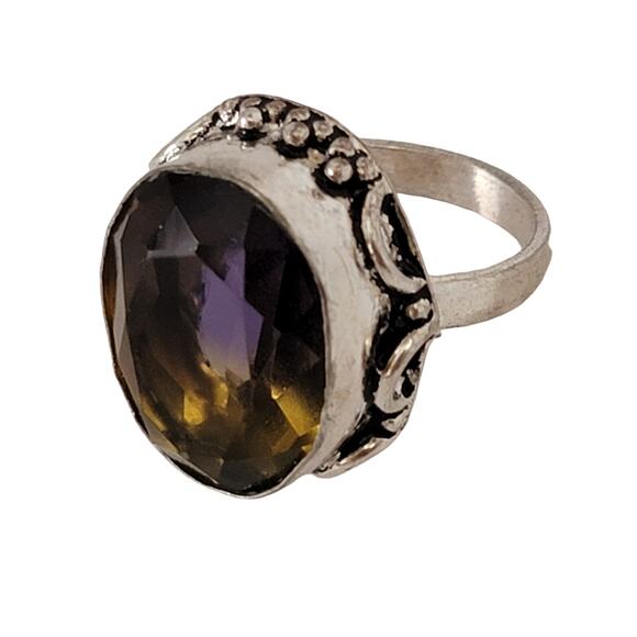Sterling Silver Size 9.25 Amethyst and Citrine Oval Ring - Statement Jewelry - Picture 1 of 11
